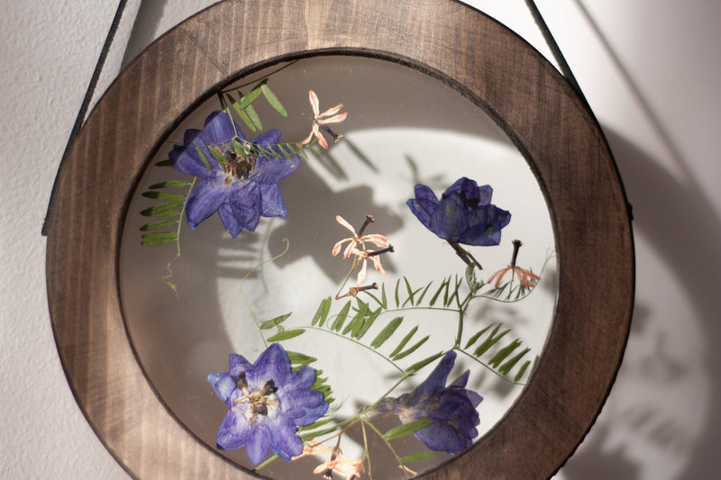 Pressed flower frame d. 9" - Delphinium - Emerald Rabbit