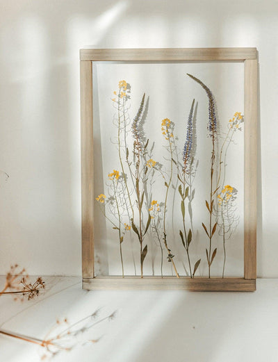 Pressed Flower frame 13x18" - Rapeseed and Veronica - Emerald Rabbit