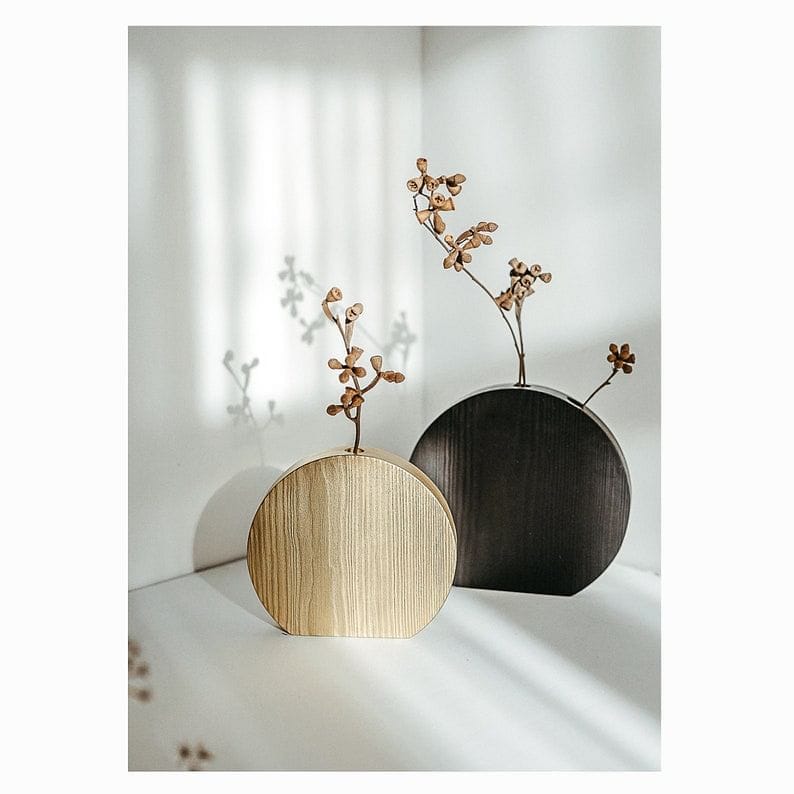 Round wood vases Set d. 10" and 8"