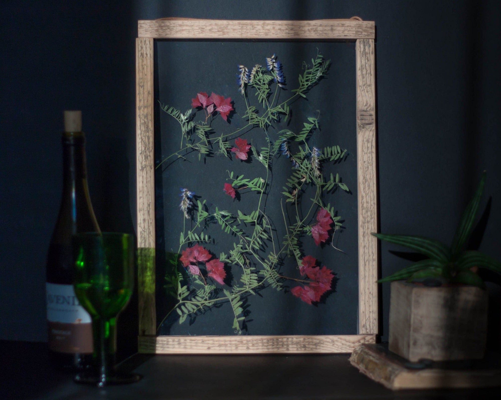 Pressed flowers frame 13x18 - Bougainvillea and Wild baltic Flowers -  Emerald Rabbit