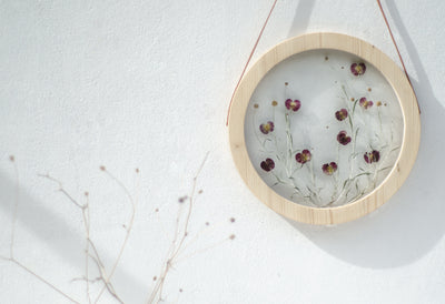 Pressed flower frame d. 9" and 12" - Silver and burgundy